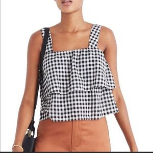Madewell Blue White Gingham Tier Ruffle Crop Top